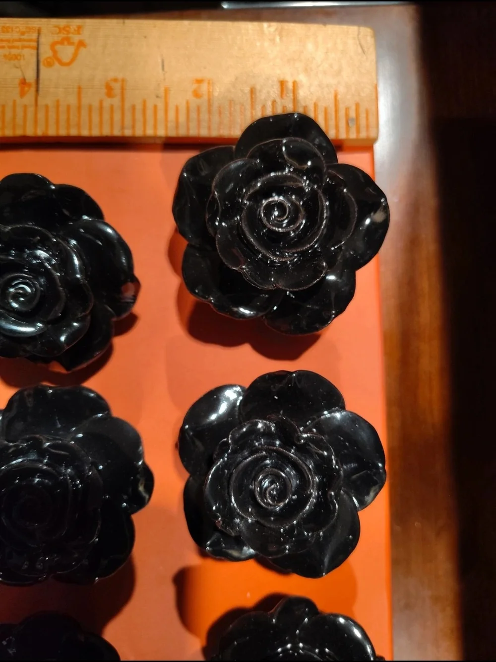 Black Ceramic Rose Drawer Knobs - Set of 6